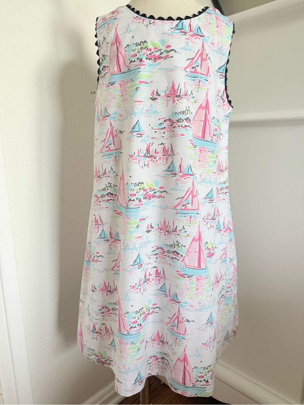 Le' Za Me Girls 6X Sailboat Print Shift Dress Pink Blue Nautical